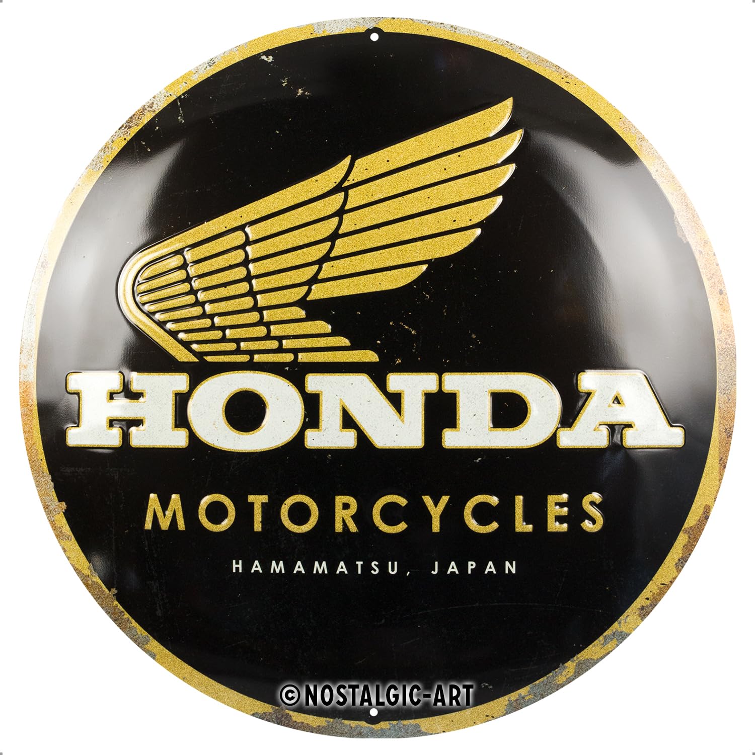Nostalgic-Art Vintage Design, Tin Signs Sayings Retro Tin Sign, Diameter 35 Cm, Honda Mc - Motorcycles Gold - Gift Idea For Honda Accessories Fans, Original Licensed Product (Olp), Made Of Metal,