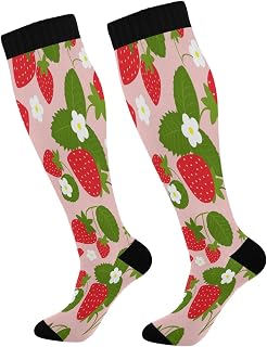 501 Compression Socks Red Strawberry Flower Sports Socks Light Weight Calf Socks Non Slip Athletic Socks For Women Men Outdoor 40cm