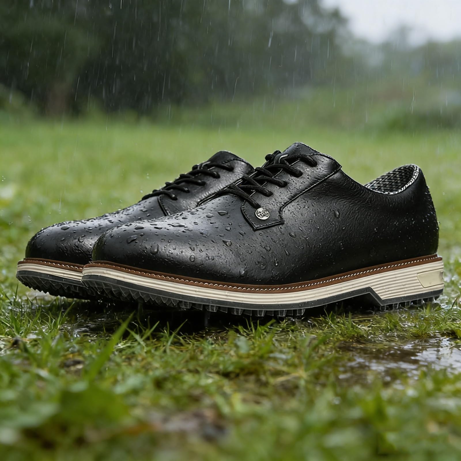 JiuQing Męskie wodoodporne buty golfowe skórzane buty biznesowe bez kolców sznurowane antypoślizgowe do uprawiania sportów na świeżym powietrzu
