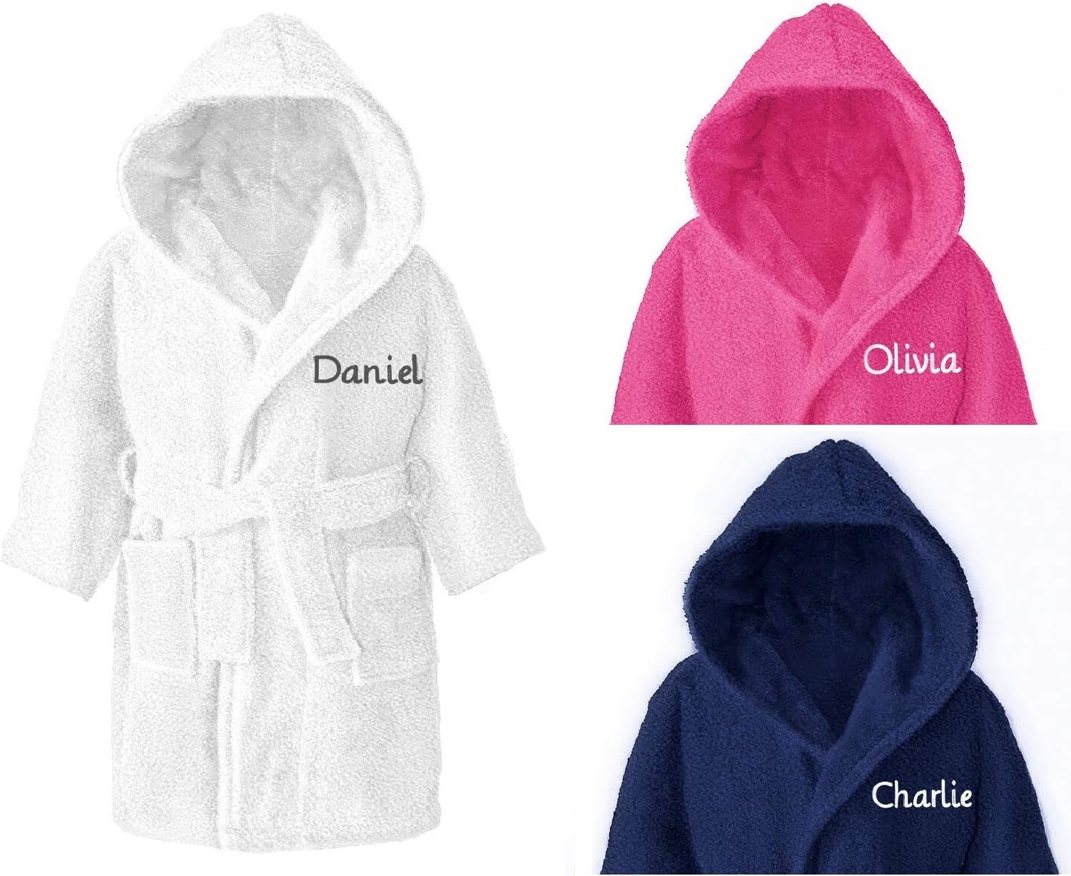 Home N LivingPersonalised Boys & Girls 100% Cotton Hooded Bathrobe Towelling Bath Robe Childrens Kids 2-14 Years