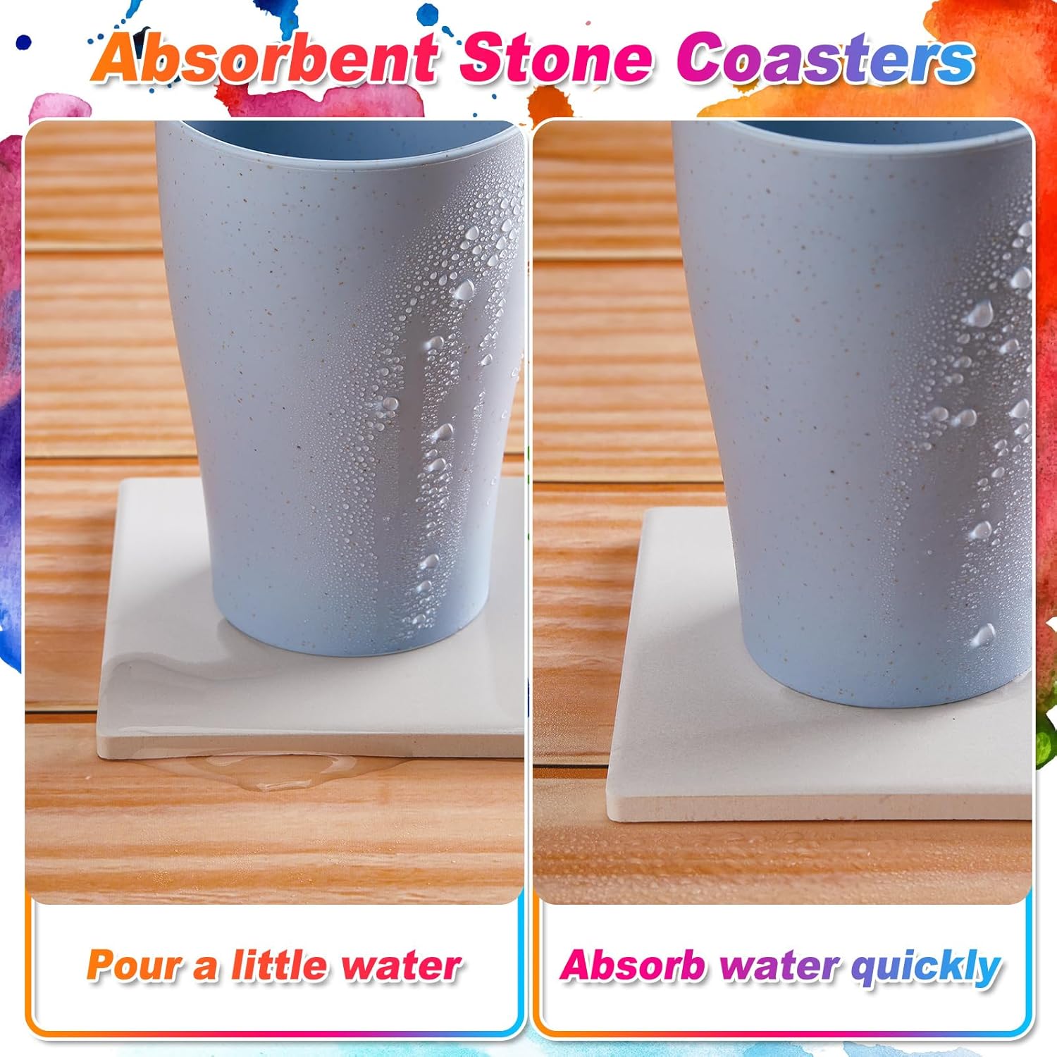 144 Pieces Ceramic Tiles for Crafts Coasters White Blank Unglazed Ceramic Tiles with Cork Backing Pads for Painting DIY Art Gift Project(Round, Square)