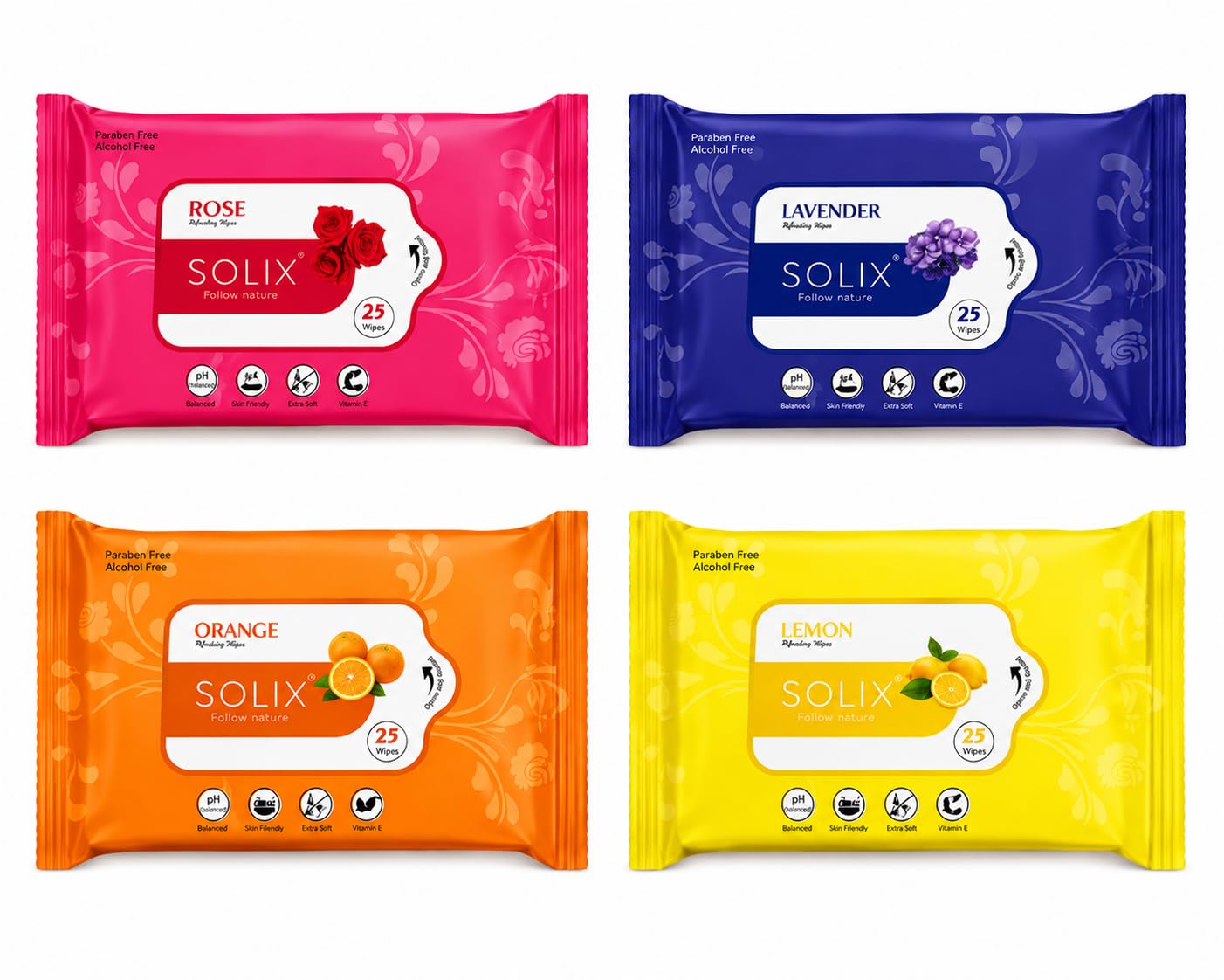 Refreshing Wet Wipes Combo, Rose, Lavender, Orange & Lemon, pH Balanced, Alcohol Free, Pack of 4 (25 Wipes Each)-image-17