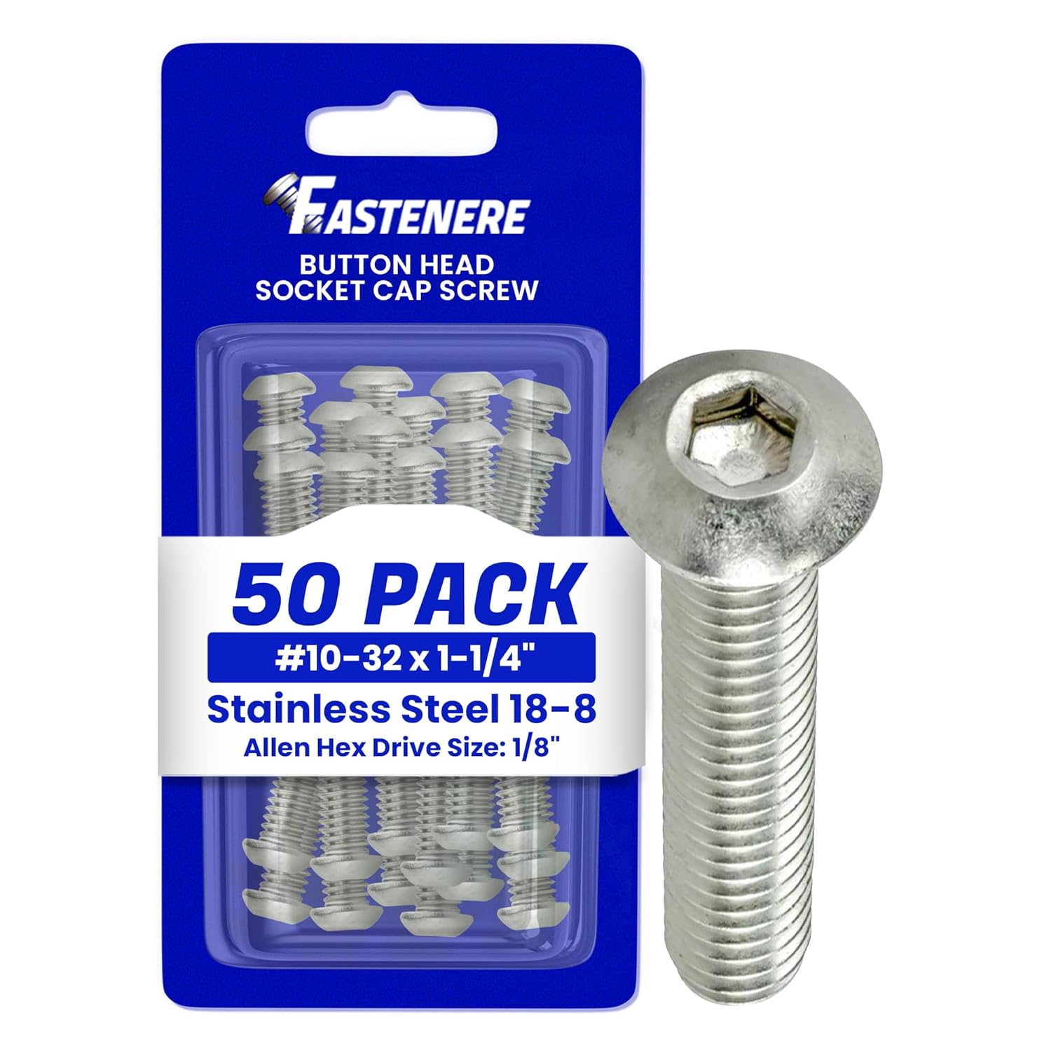Fastenere Button Head Socket Cap Screws - 10-32 x 3-1/2", 18-8 (50-Pcs) Stainless Steel, Fully Threaded, Fine Black Oxide Finish, Corrosion-Resistant, Machine Thread, Easy to Install w/Allen Hex Drive
