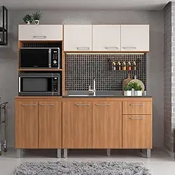 Cozinha Iara Modulada 3 Peças com Torre Quente Freijó/Off White