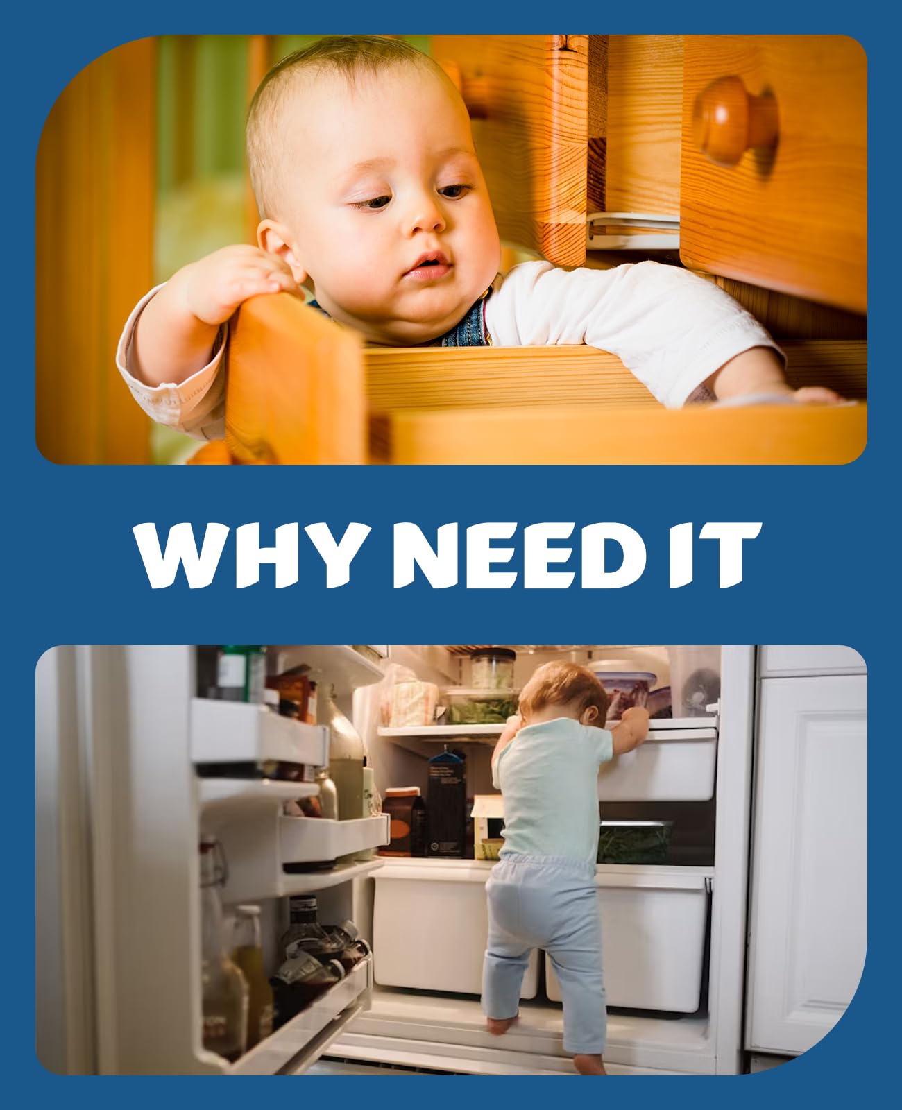 Maveek Schrankschlösser, Babysicherung, Schubladensicherung, Doppelknöpfe, Weiß, Kühlschrankschloss, WC, Schrank, Kommode, Küche, Kühlschrank, Tür, Fenster, Verriegelung für 0–24 Monate, 4 Stück