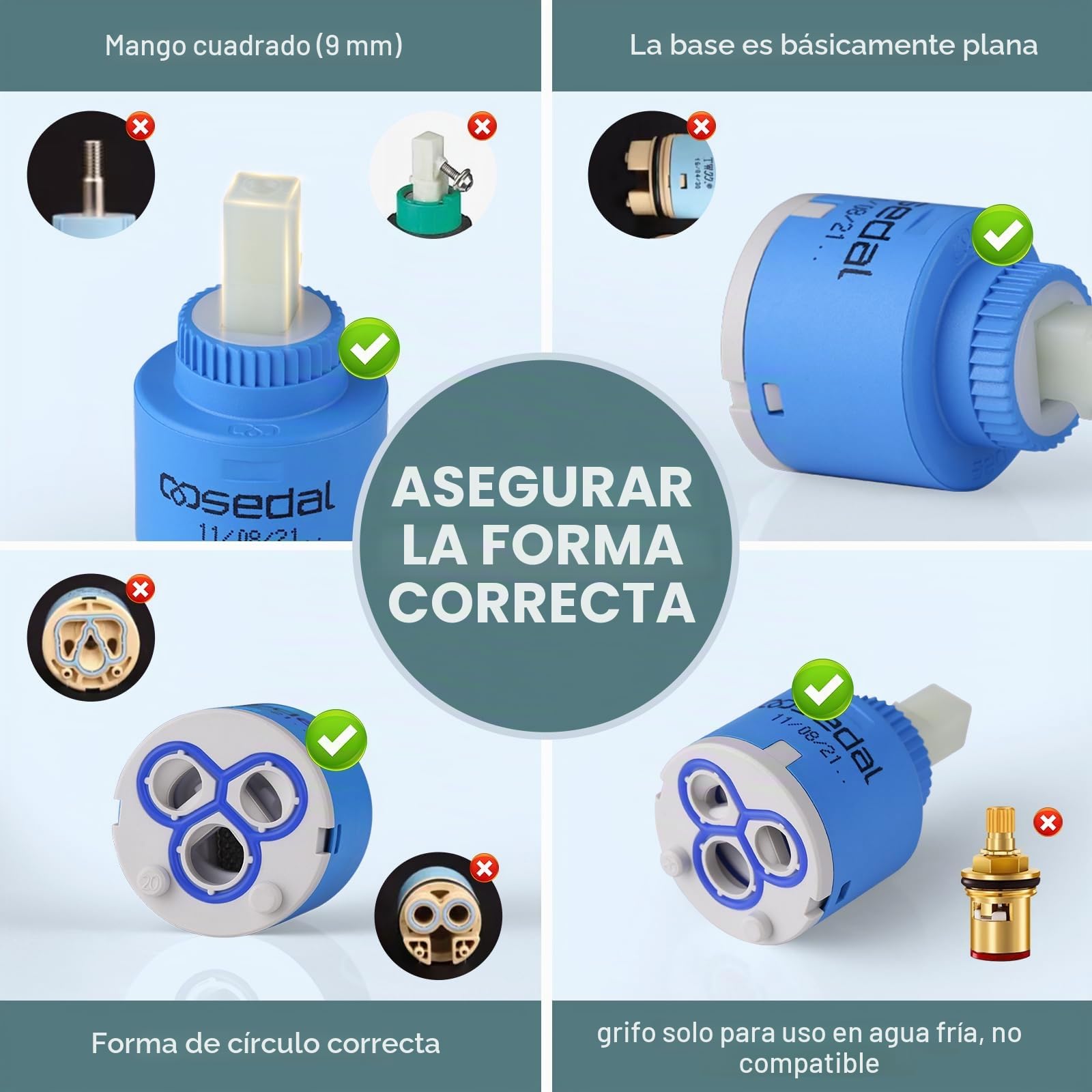 ARCORA 40mm Cartucho de Pie Plano, Cartucho de Cerámica, Cartucho Estándar de 40mm, Piezas de Grifos, Válvula de Grifo, para Grifo de Cocina y Baño, Azul, 1PC