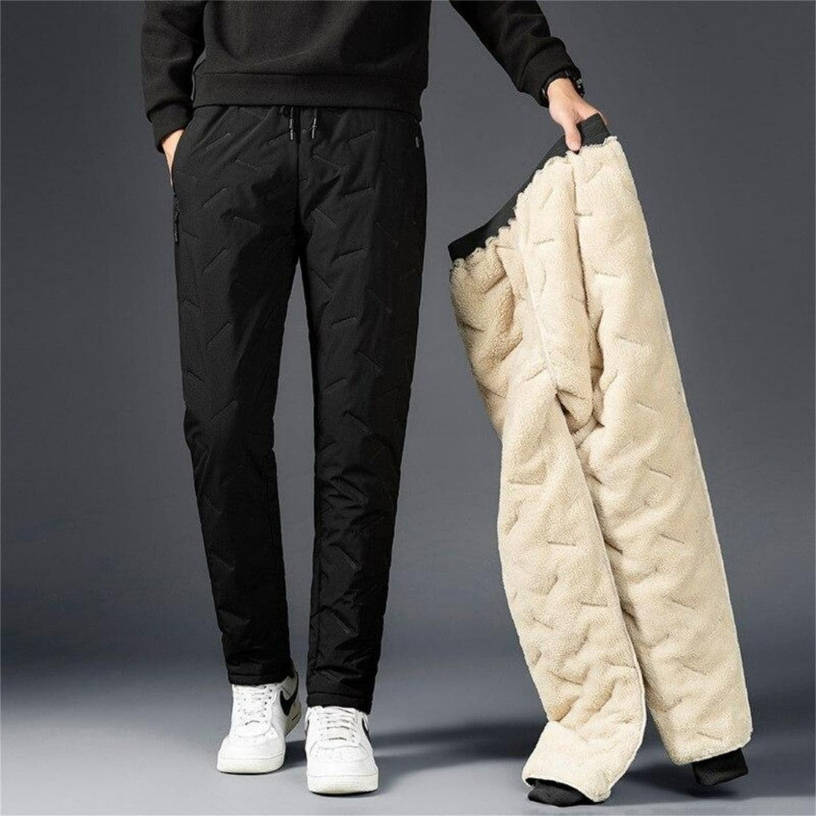 MEIION Outdoor Thermohose Herren Plus Size Herren-Samthose, Verdickte Warme Winterhose, Einfarbig, Geprägt, Lässig, Sport, L-7XL