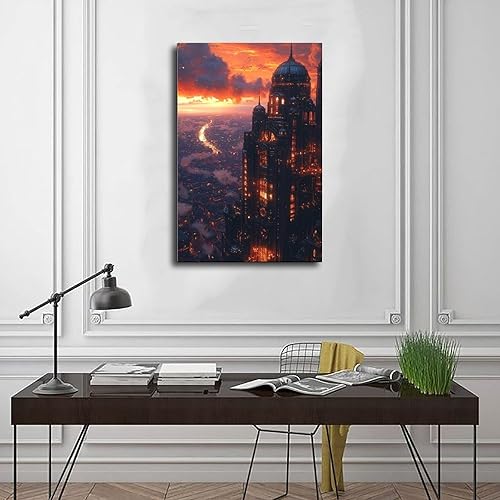 Miniatura 3 de XAHOR Sci-Fi Steampunk Canvas Wall Art  Cyberpunk Retro City at Dusk Canvas Poster Wall Art Decor Print Picture Paintings for Living Room Bedroom