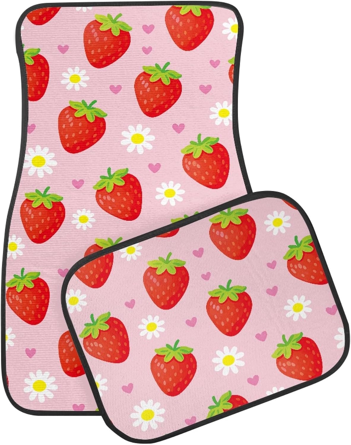 Amzbeauty Car Floor Mats Full Sets Strawberry Daisy Pink Print Auto Interior Accessories 4 Piece Universal Carpet Mats Fit SUV Sedan