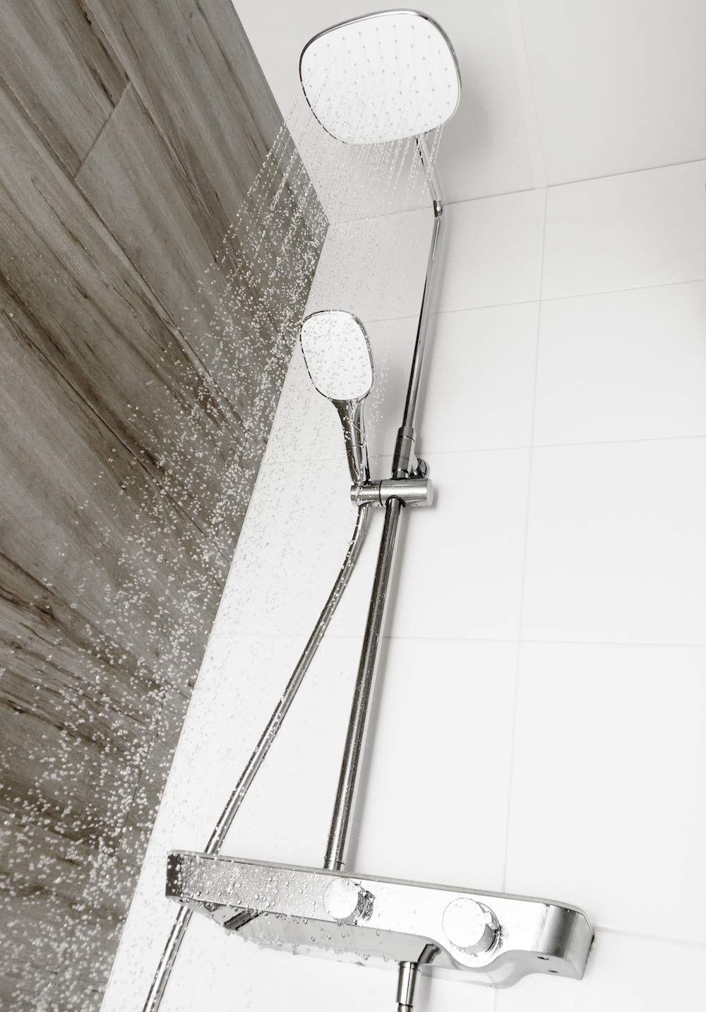 Nine Elegance - Columna ducha extensible termostática, incluye rociador, teléfono, flexo y soporte a pared