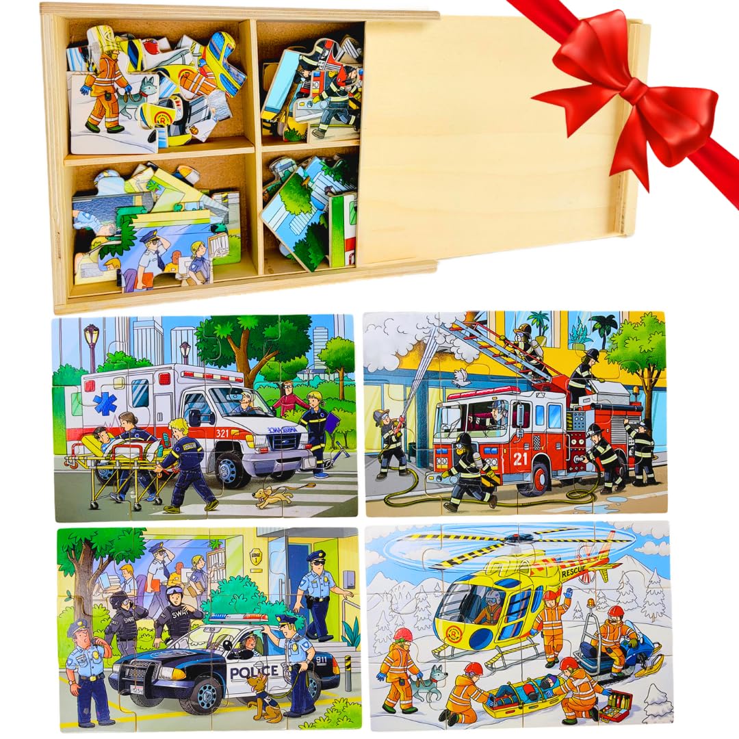 TOYLI 4-in-1 Wooden Puzzles for Boys 48 PCs Puzzles for Kids Ages 4-6 Great Gift for Boys,Car Puzzles for Kids Ages 4-8, Wood Puzzles for Kids Ages 3-5 Jigsaw Puzzle Box, Summer Activity Outside