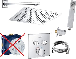 vanvilla Duschsystem mit Unterputz Duscharmatur von Grohe SmartControl Thermostat und vanvilla Regendusche mit Armatur mit Thermostat, Duschkopf eckig, Dusch-SET G02-ob poliert