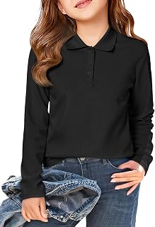 Girls School Uniform Long Sleeve Polo Shirt Kids Golf Pique Polo Shirts 5-14 Years