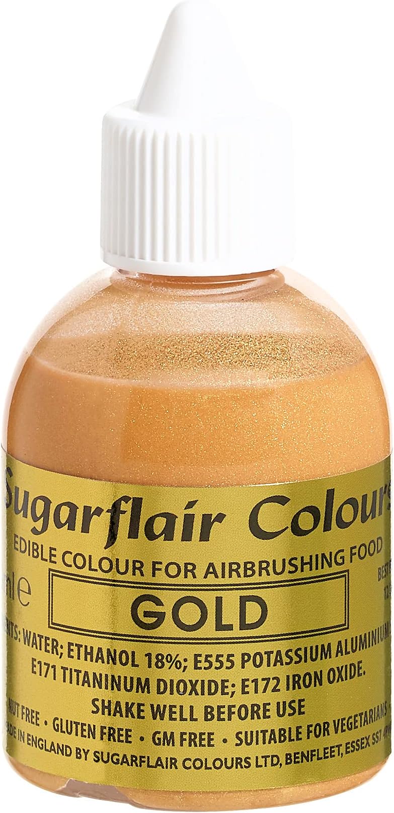 Sugarflair Gold Metallic Glitter Edible Airbrush Colour - Edible Food Colouring Airbrush Paint for Cakes, Cupcakes, Icing and Cake Decorations - 60ml