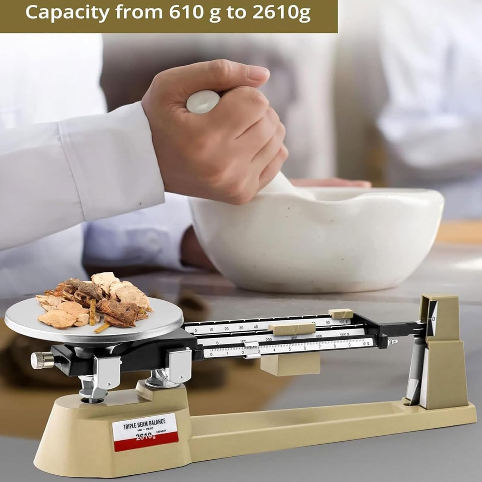 Báscula Mecánica De Precisión, Juego De Pesas Analíticas De Laboratorio De 0,1 G a 2610 G, con 3 Pesas Y Precisión De 0,1 G, para Laboratorio, Aula Y Cocina.
