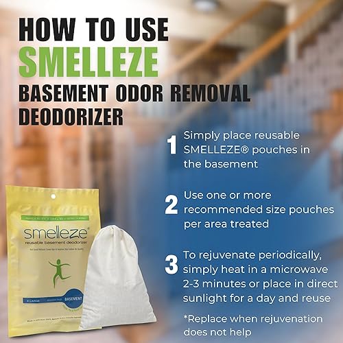 Miniatura 5 de SMELLEZE Bolsa desodorante reutilizable para eliminación de olores de sótano: elimina el olor funky sin fragancia trata 150 pies cuadrados