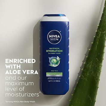 NIVEA MEN Maximum Hydration Body Lotion (16.9 Fl Oz) Men Maximum Hydration Body Wash (3 x 16.9 Fl Oz), Skin Care Set for Men with Aloe Vera