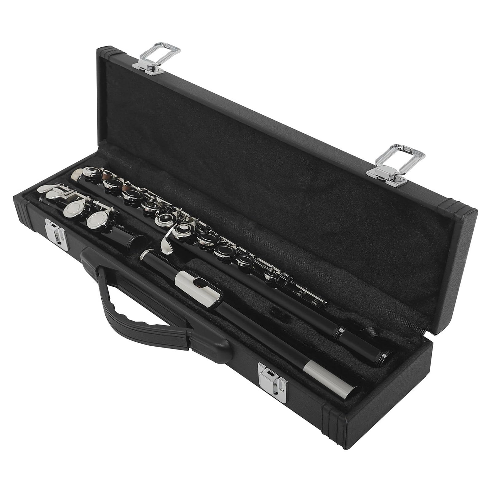 HUIOP flûte, Flûte de Concert Occidentale Cupronickel plaqué Nickel 16 Trous Clé C Instrument à Vent avec Chiffon de Nettoyage Gants de bâton Mini Tournevis Étui rembourré,Flûte,flûte