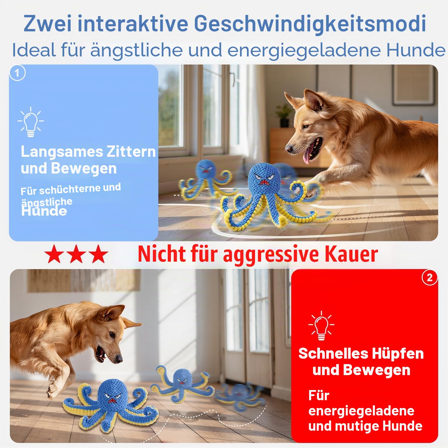 Interaktives Hundespielzeug, Oktopus, langlebiges, automatisches Spring-Hundespielzeug, um sie beschäftigt zu halten, quietschendes, bewegliches Tauziehen, Hundespielzeug, wiederaufladbar über