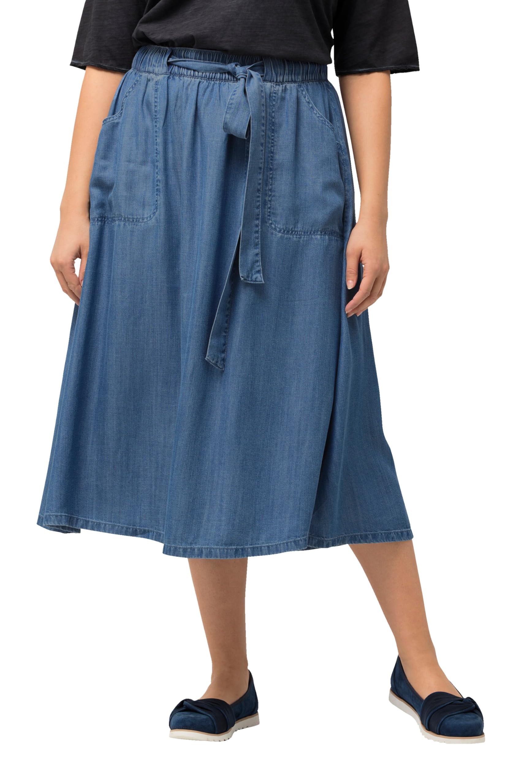 Ulla Popken Damen große Größen Übergrößen Plus Size Lyocell-Rock, Jeansoptik, A-Linie, Saumschlitz 826766