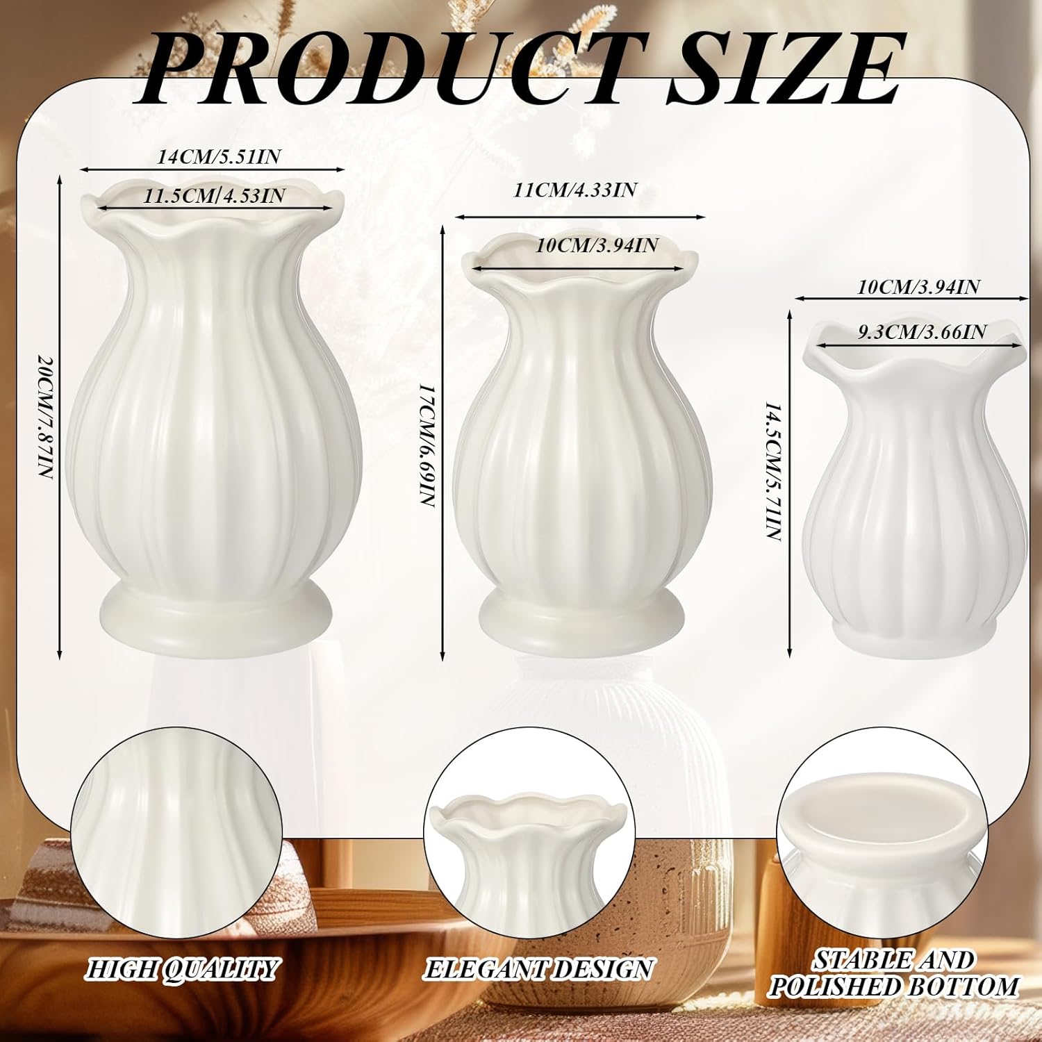 White Ceramic Vase Set of 3 Small Rustic Decorative Vases Home Decor Wavy Edge Modern Flower Vases for Farmhouse Table Centerpiece Shelf Living Room Kitchen Bedroom Bookshelf Decorations