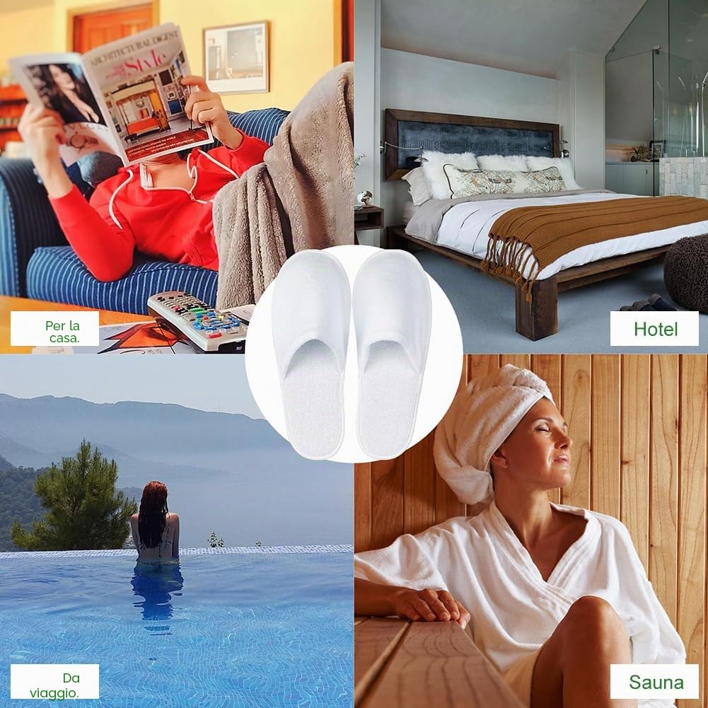 Pantofole Usa e Getta Antiscivolo - Ciabatte Ospiti Chiuse e Lavabili per Hotel, Casa, Viaggi - Misura Universale, 4 Paia