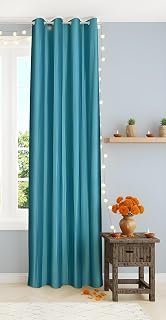 The Decor Hub Aqua Polyester Door Curtain 7 Feet | Darkening Faux Texture Plain Drape with Eyelets | Pack of 1 Panel for L... Price In India