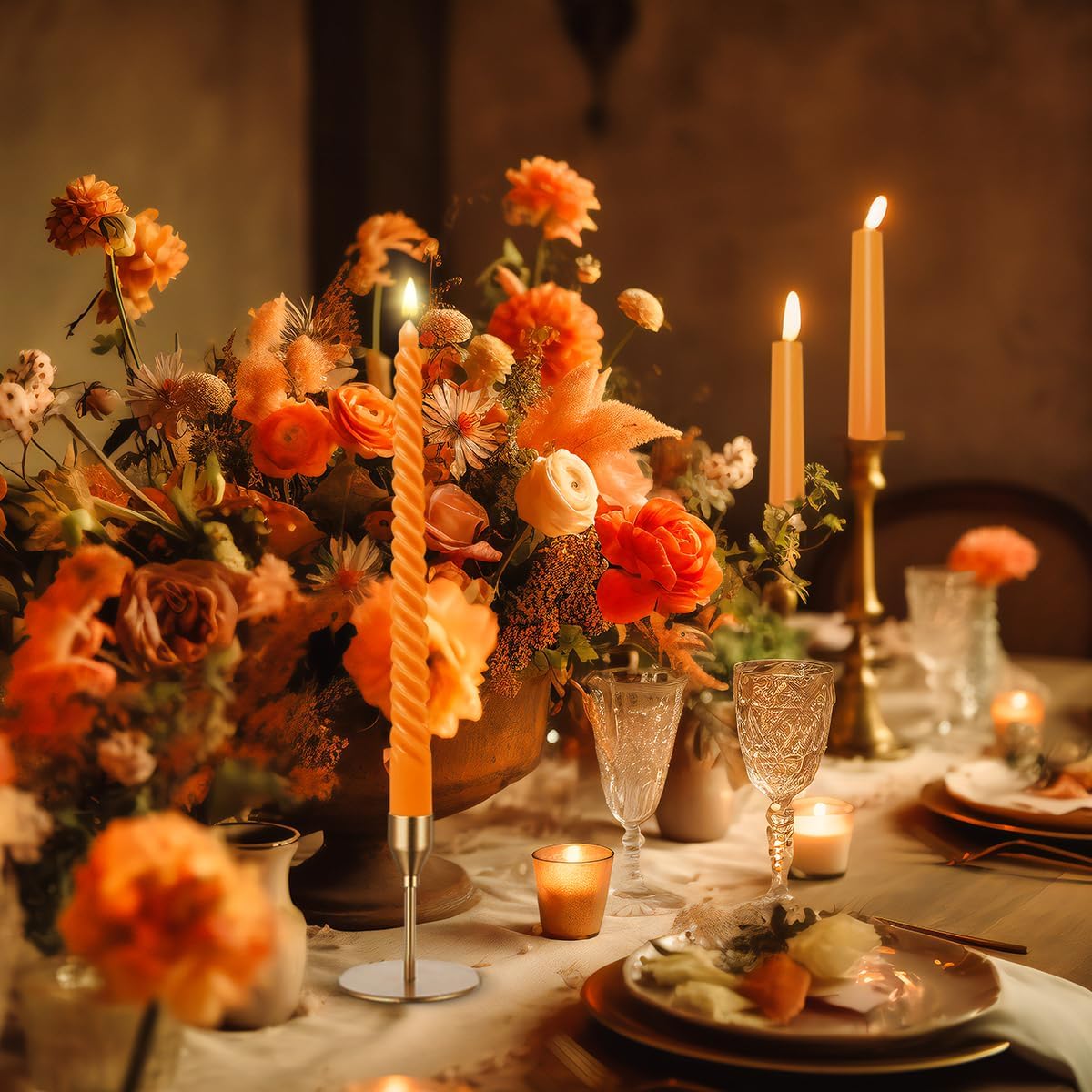 6 Pack Orange Taper Candles and 6 Pack Spiral Candles for Fall