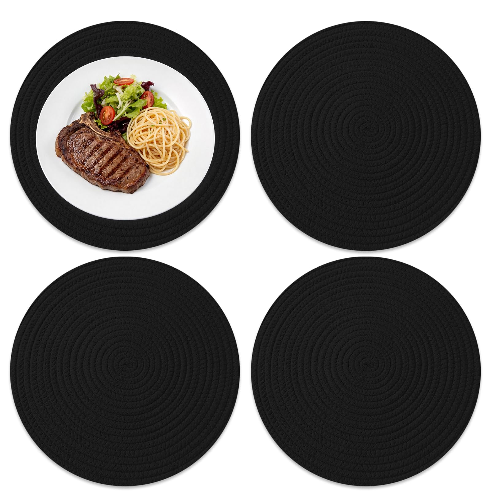 JDF3EE Table Mats Set of 8, Round Cotton Braided Woven Placemats and Coasters, Heat Resistant Plate Placemats, Easy to Clean, Thick Protects the Table for Dining Outdoor Garden Table(34CM，Khaki）