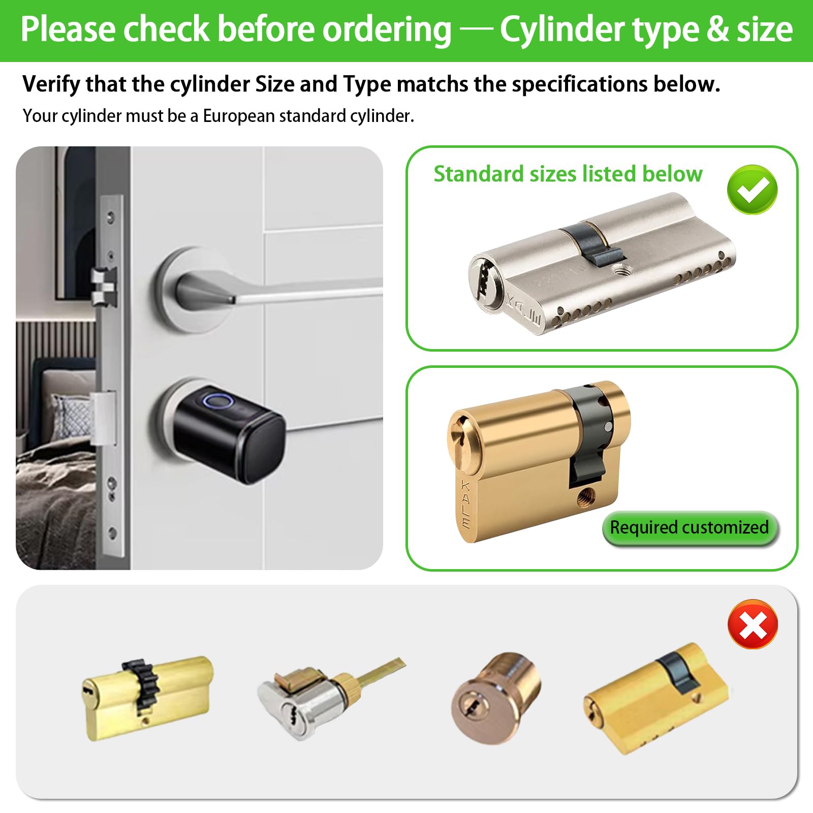 Cerradura Inteligente 5 en 1 para Puerta Principal, Cilindro Ajustable 60–90 mm, Apertura con Huella, Contraseña, Tarjeta RFID, Tuya App, Bluetooth y Llave, Modo Invitado y Contraseña Única