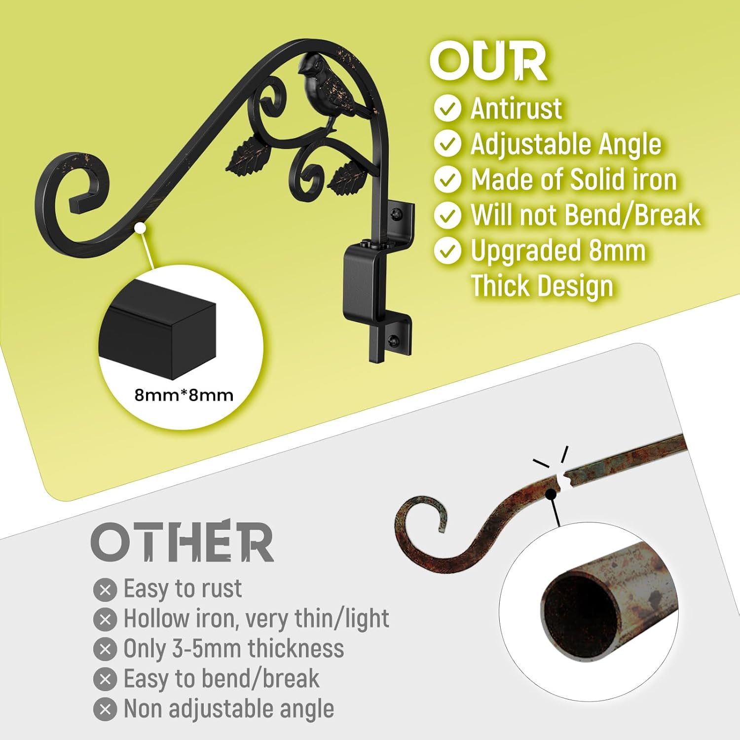 Plant Hangers Outdoor, 4 Pack 15.15 inch Swivel Plant Hangers Indoor Wall Mount Sturdy Wrought Iron Plant Wall Hanger, Wall Plant Hanger Indoor for Bird Feeders, Planters, Lanterns, Wind Chime, Black