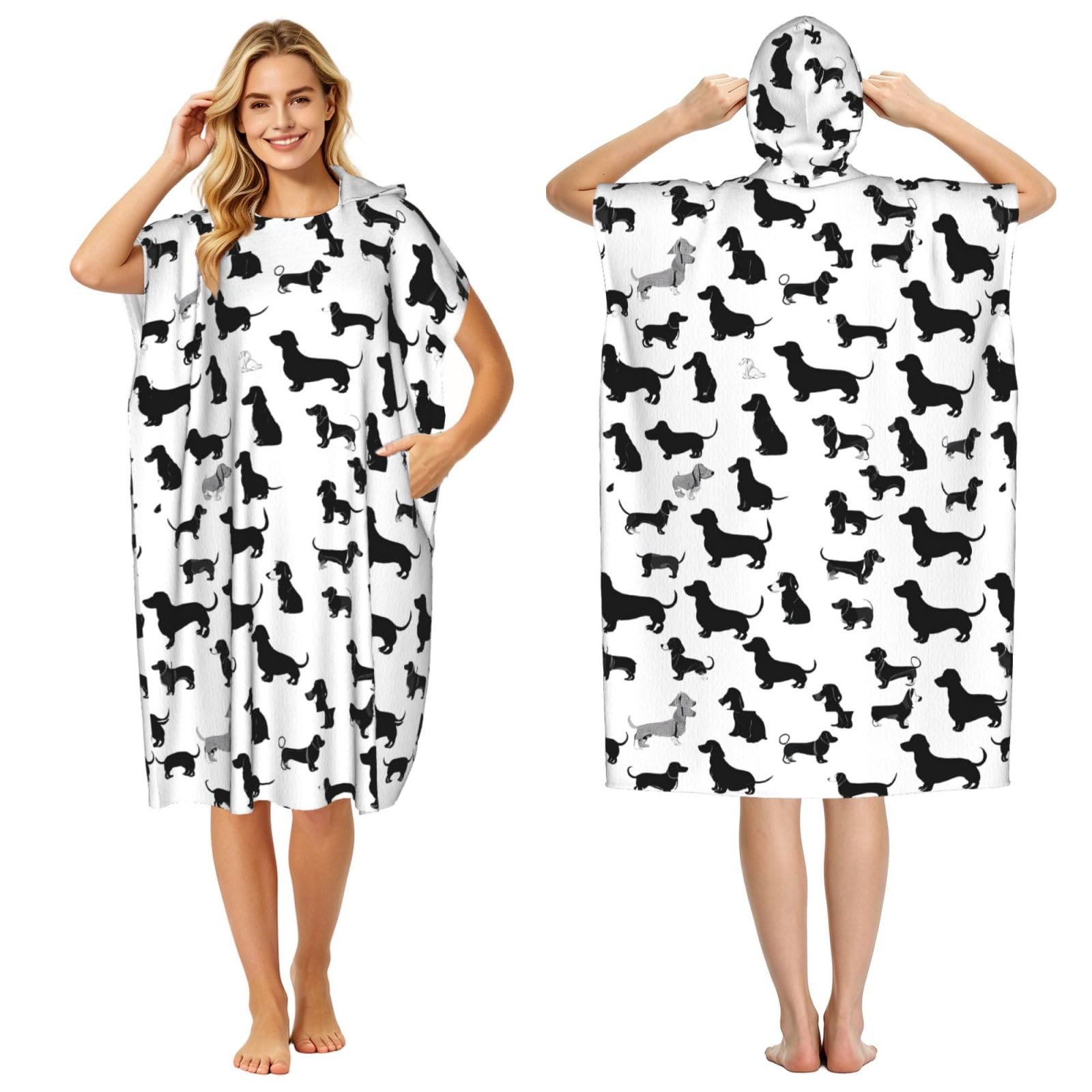 Poncho d'été léger imprimé teckel noir pour le surf et la plage