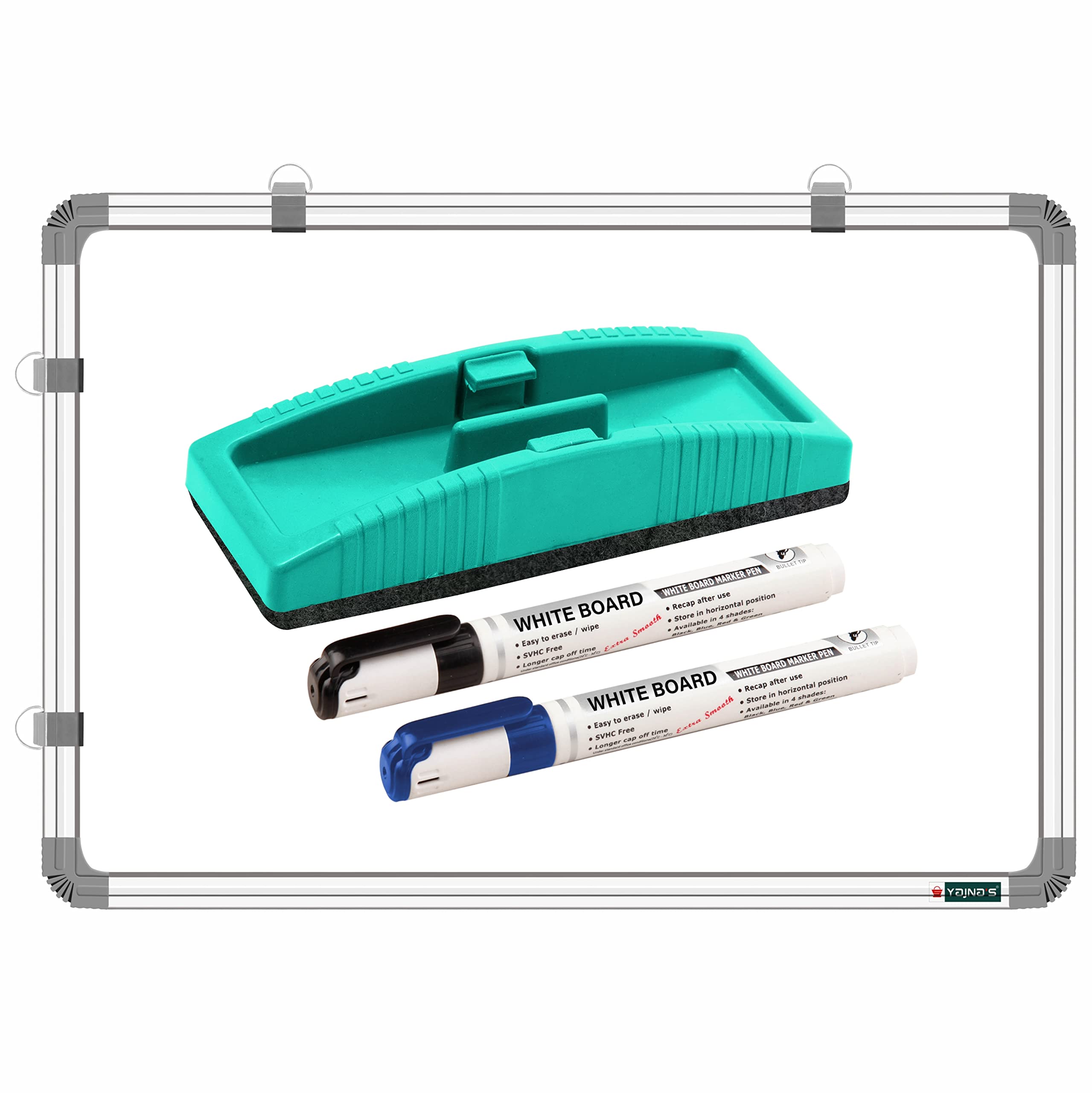 YAJNAS White Board 3 feet x4 feet (90x122 CM) Double Sided Whiteboard & Chalkboard Both Side Writing Board with 2 Markers + 1 Duster - Set of 4 Items