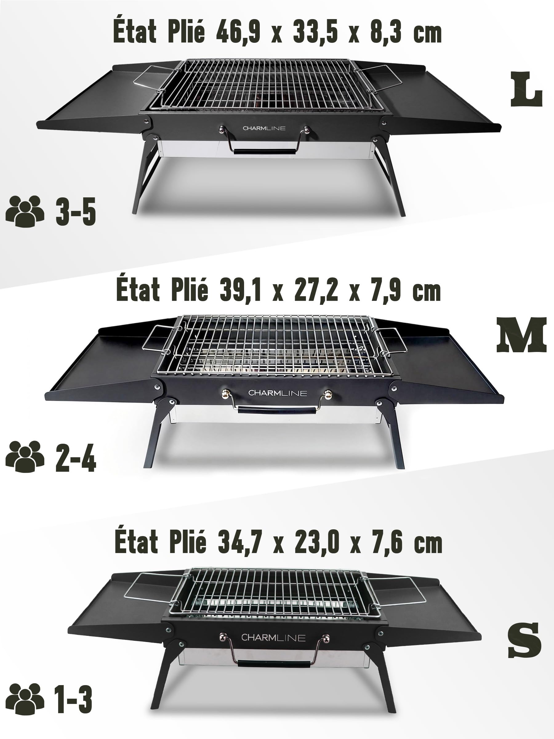 Charmline 47 x 34 cm Barbecue Portable, Gril à Charbon Compact pour 3 à 5 Personnes, Gril à Barbecue pour le Camping, les Pique-Niques, les Jardins et les Fêtes de Plage, Noir