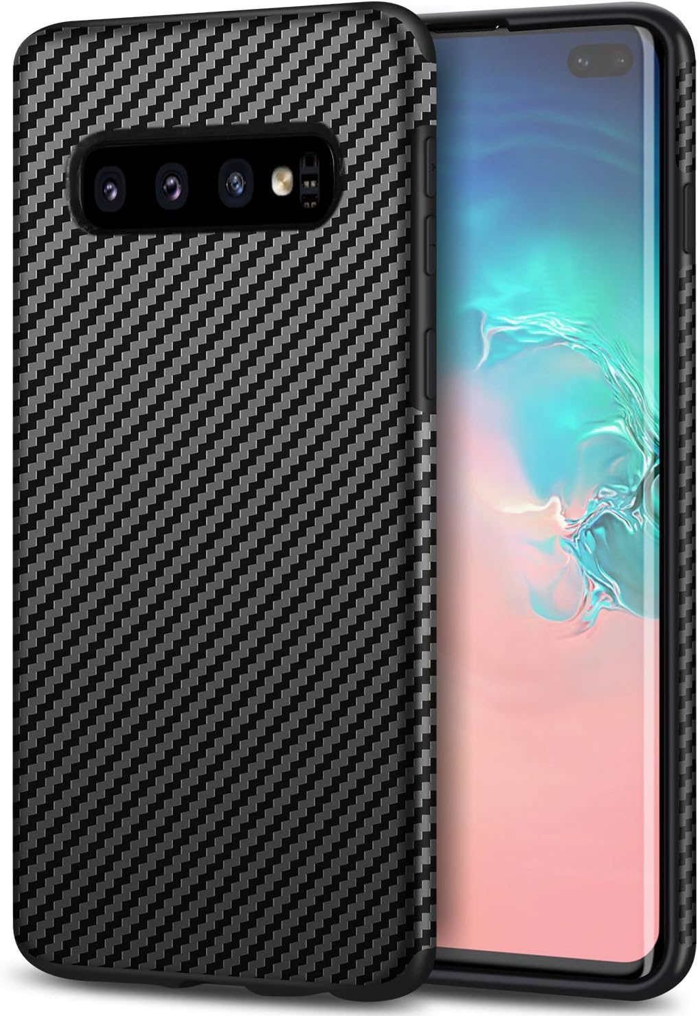 Tasikar for Samsung Galaxy S10 Plus Case with Carbon Fiber Leather and Soft TPU Design Easy Grip Slim Case Compatible with Samsung Galaxy S10+ (Black)