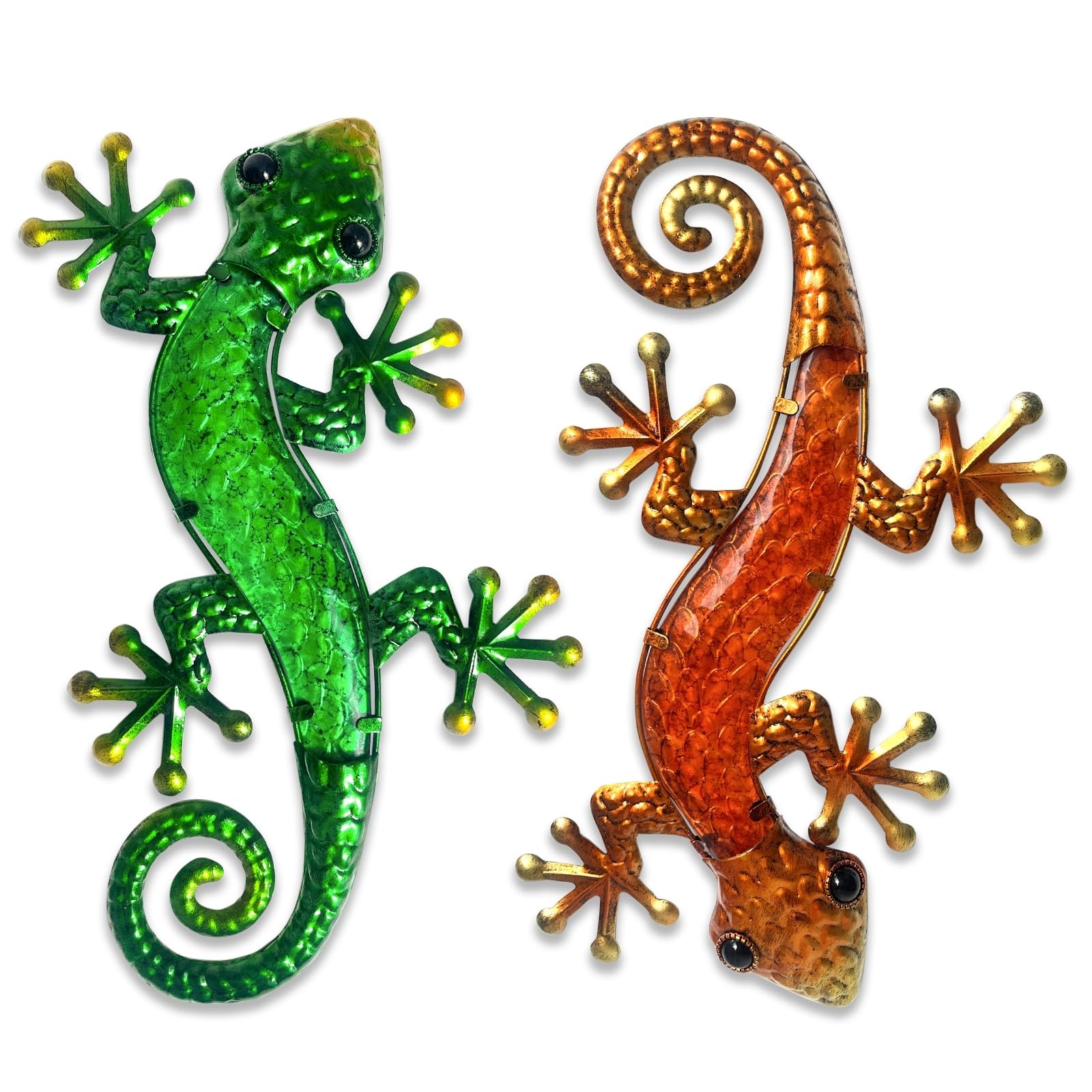HONGLAND Gecko Ornaments Outdoor Metal Gecko Wall Art- 15 Inch Lizard Outdoor Decor Hanging Glass Sculpture