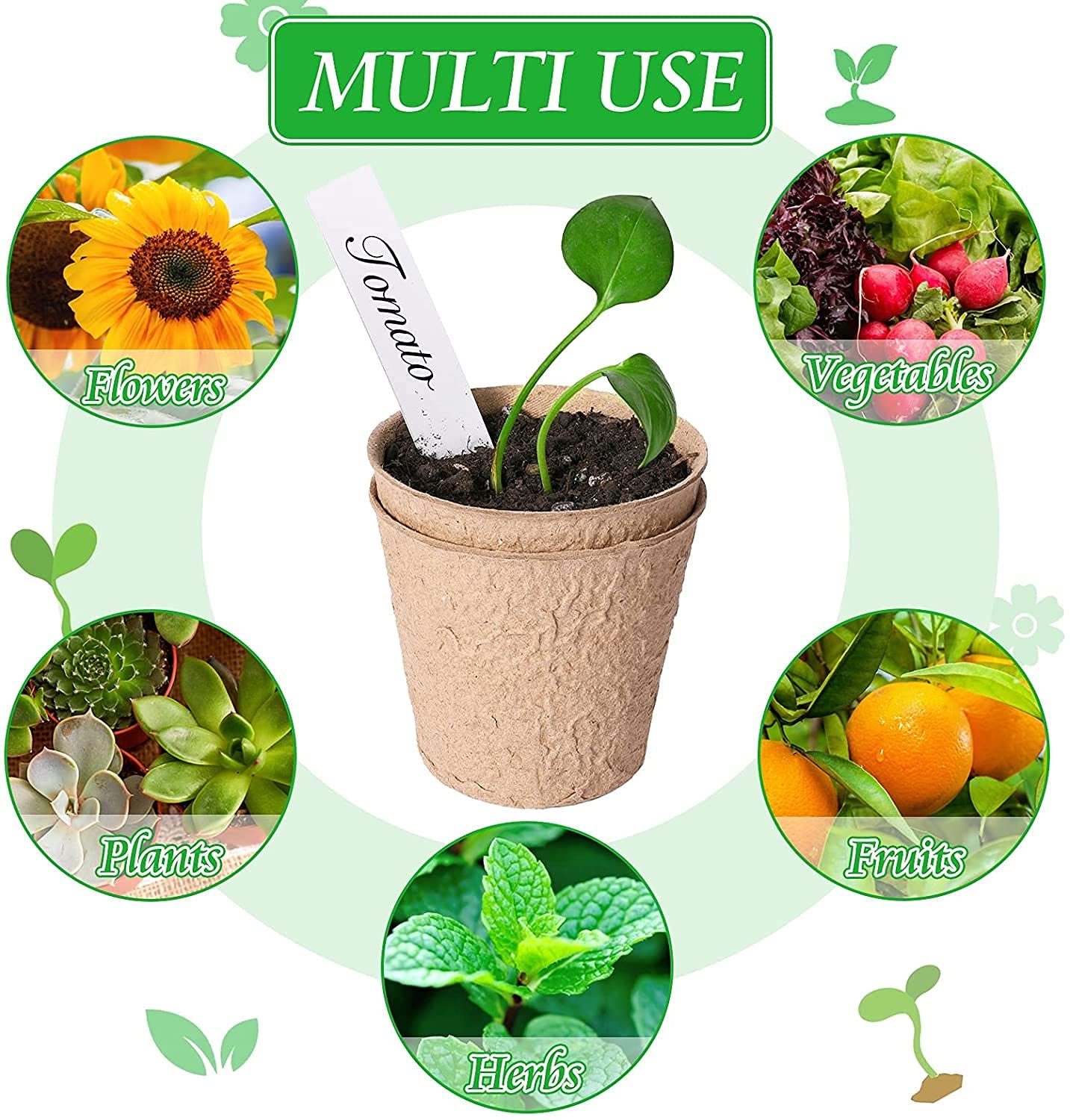 Zuverlässiger Samenstarter, Torftöpfe, Gartenkeimung, Anzuchttöpfe, Bio-Keimung, Pflanzenstarter mit Kunststoff-Pflanzenmarkern, Etiketten für Pflanzen (80, 8 cm Durchmesser)