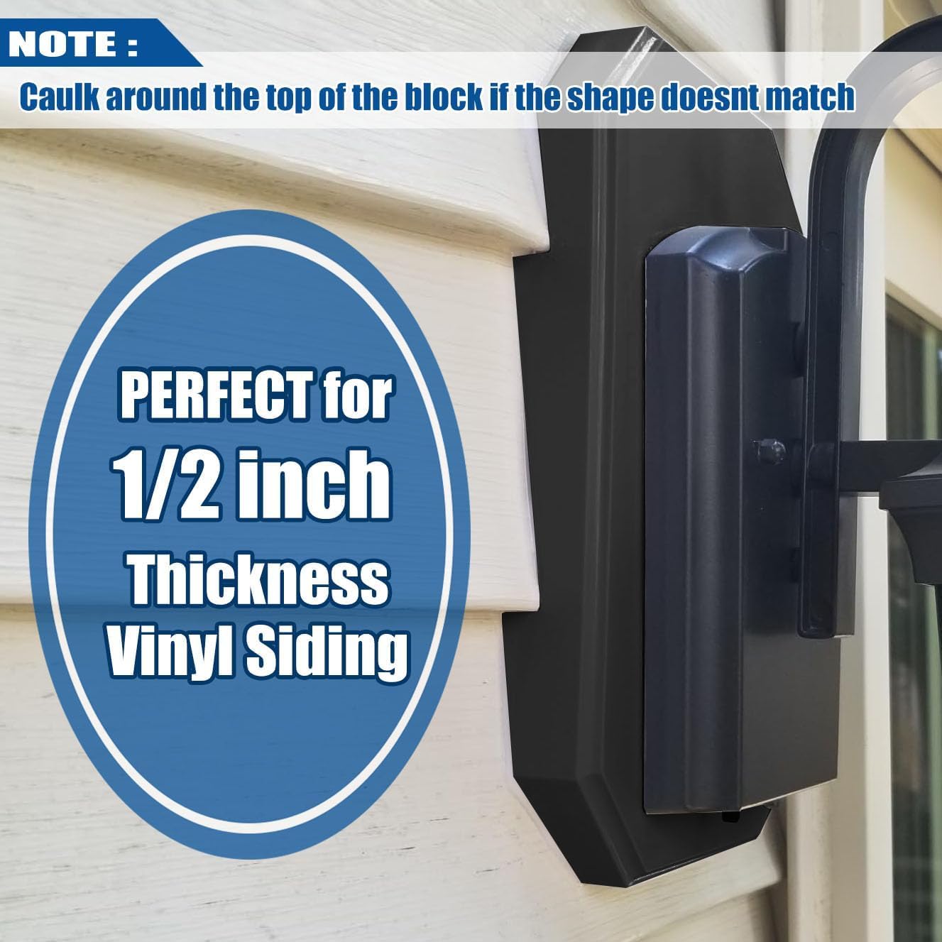2-Pack Vinyl Siding Mounting Blocks, Siding Mounting Plate for 1/2 inch Lap Double and 4 inch Siding, Outdoor Light Mounting Block with Built-in Electrical Box, Siding Mounting Kit - Black