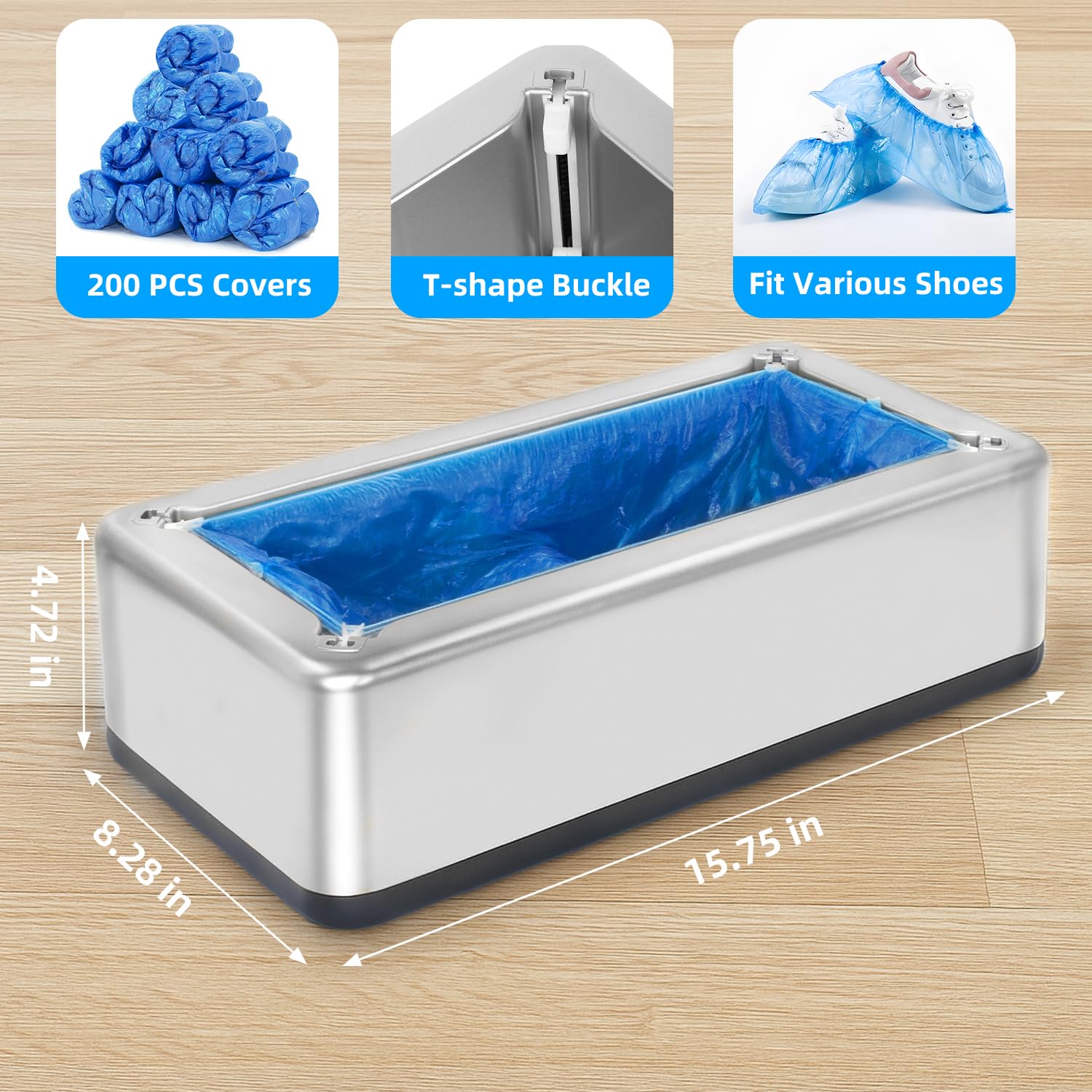Lot de 200 couvre-chaussures jetables en intérieur - Distributeur automatique - Taille unique - Protège votre sol pour maison, bureau, hôpital, usine - Argenté