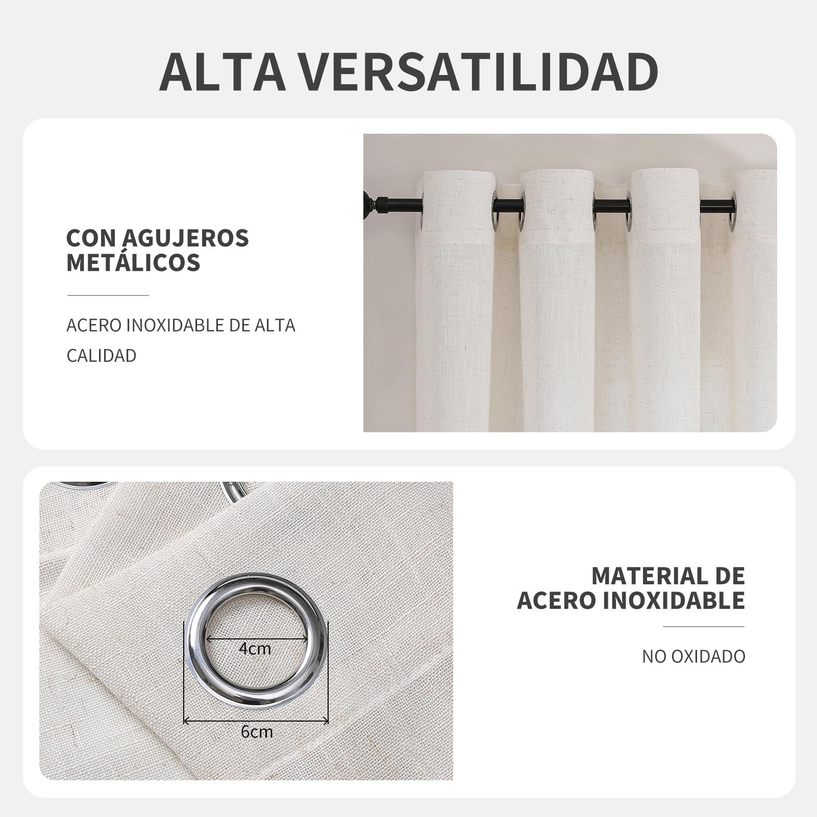 Joydeco Cortinas de Lino Visillo Translúcido con Ojales, Cortinas Modernas Decorativas para Salón Ventana Habitación Dormitorio 132x260 cm Blanco Blanqueado - 2 Piezas