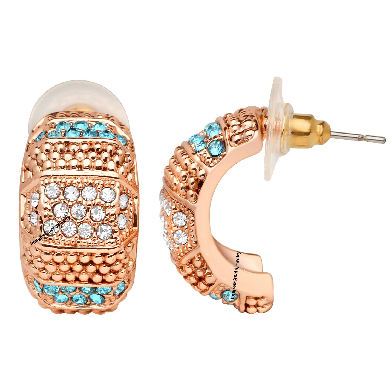Mahi Rose Gold Plated Half Bali Style Earrings with Blue & White Crystals for Women (ER1109666Z) (B08PFRDYQ1) Amazon Price History, Amazon Price Tracker