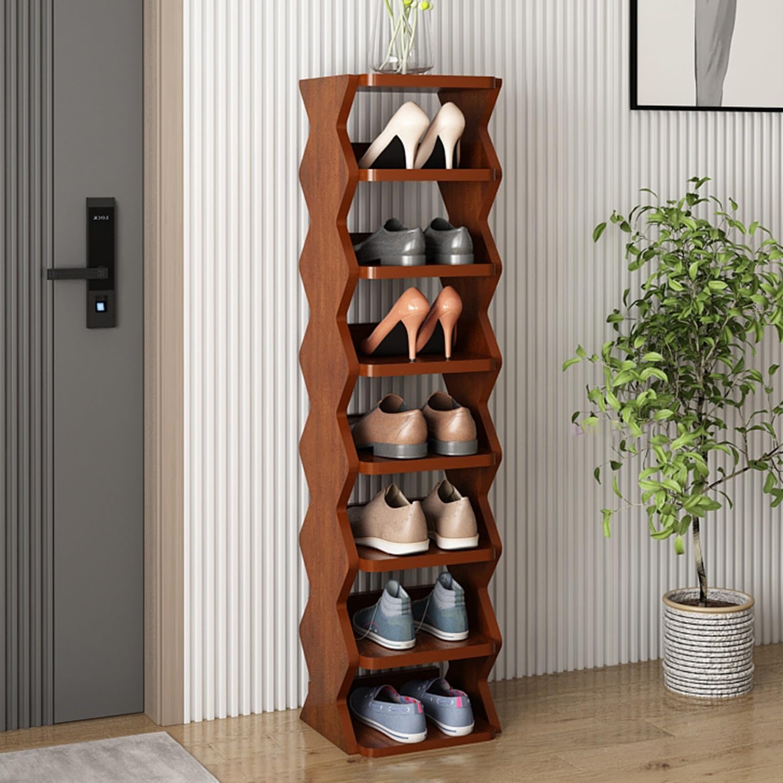 SWENEEN Narrow Rack,Vertical Slim Storage Open Solution Entryway,Foyer,Hallway,Brown-122cm/48in