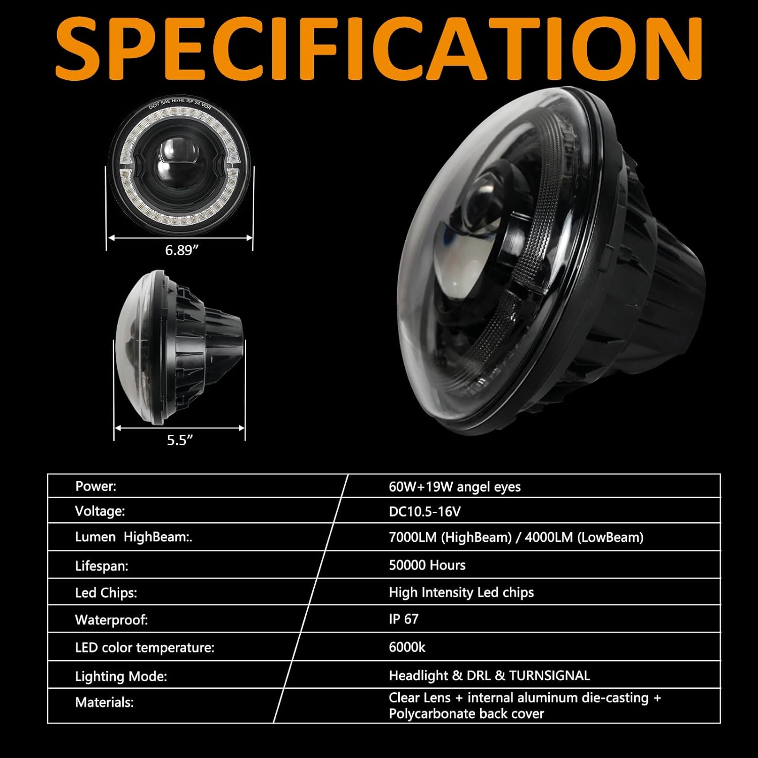Anti-glare 7 Inch Led Headlights Round Z-shaped Cutoff H6024 Compatible with Jeep Wrangler JK JKU TJ LJ Hummer Chevy Ford GMC etc Halo Turn Signal DOT Hi/Lo Sealed Beam