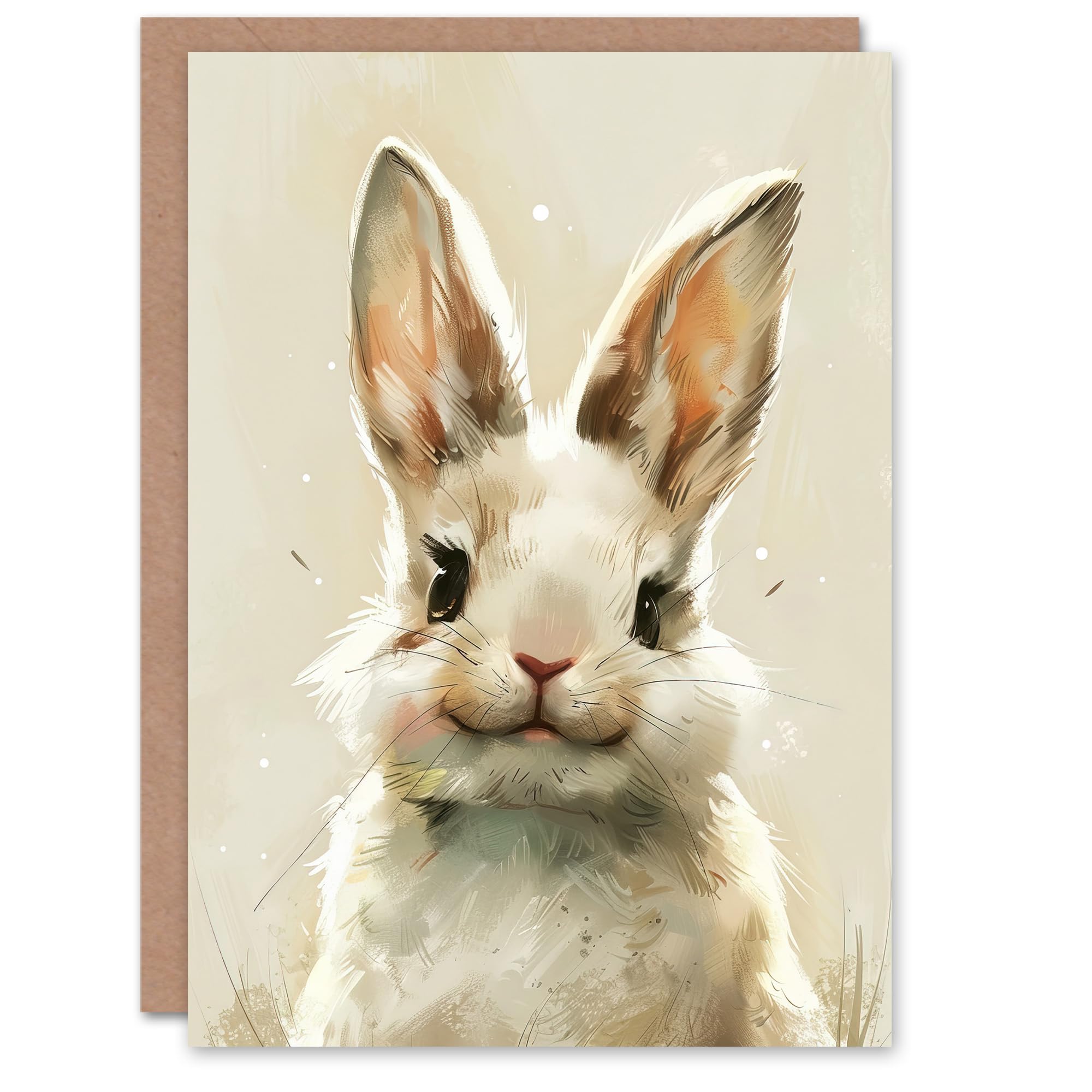 Artery8 Greeting Card Happy Smiling Bunny Rabbit Cute Animal Portrait For Child Kids Birthday Card