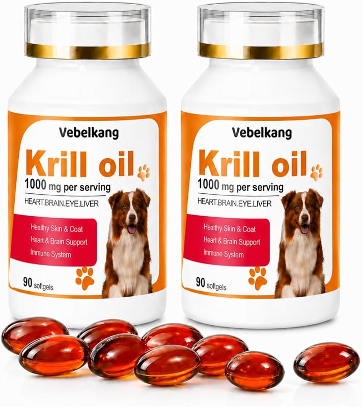 Suplemento de Óleo de Krill com Ômega 3 para Cães Vebelkang, 180 cápsulas moles