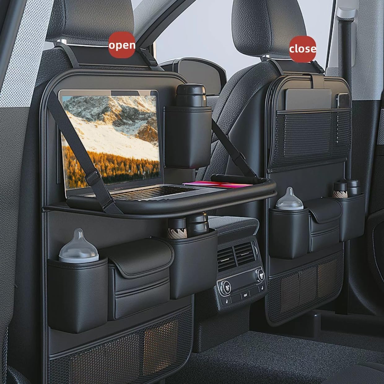 Organizadores Coche para Citroen C4 Grand Picasso/Grand C4 SpaceTourer 2015-2022 | 2 Piezas Protectores Respaldo Impermeables Almacenamiento Asiento Trasero Bolsillos Negros