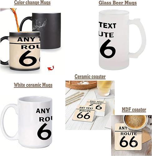 Miniatura 3 de Any Name Any Text Any City Highway Route 66 - Tazas de posavasos personalizadas rústicas Chic Sign Vintage Retro de 11.5 x 11.5 pulgadas, escudo de