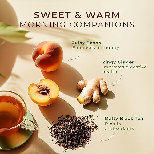 Miniatura 52 de Gya Tea Co Cápsulas de té negro melocotón (16 unidades) - Té caliente o helado con alto contenido de cafeína y dulce afrutado para comenzar tu día