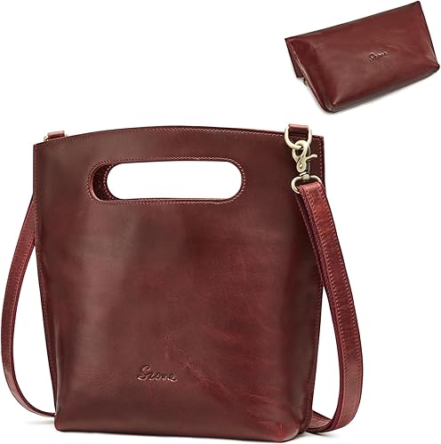 S-ZONE Bolso cruzado de cuero genuino vintage para mujer, bolso de mano plegable con asa superior