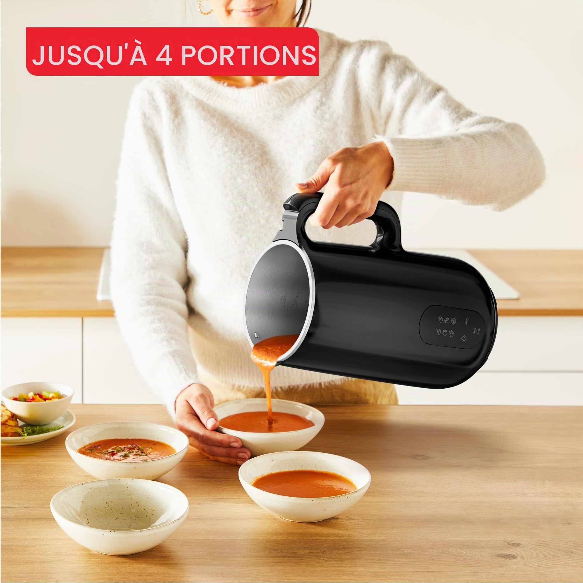 Tefal Machine multi-soupe, 6 programmes de véhicules, capacité de 1 l, soupes molles, soupes épaisses, vitamines, recettes chaudes, 4 personnes, fonction de nettoyage de voiture, brosse de nettoyage